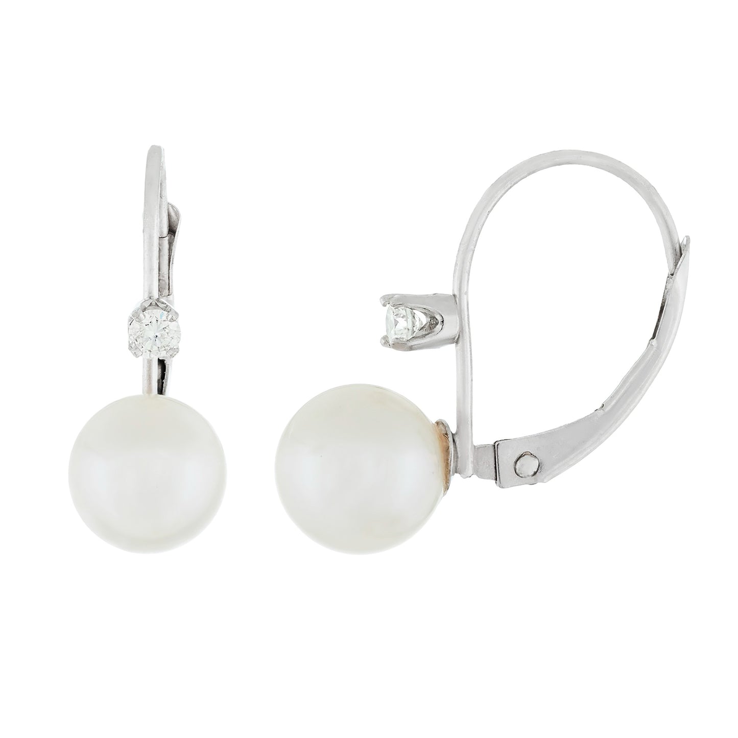 title:Splendid Pearls 14K White Gold Diamond Earrings;color:White