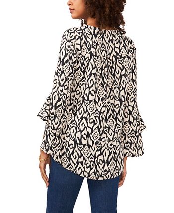 Vince Camuto Women's Flutter Sleeve V Neck Etched Geo Blouse Black Size X-Small