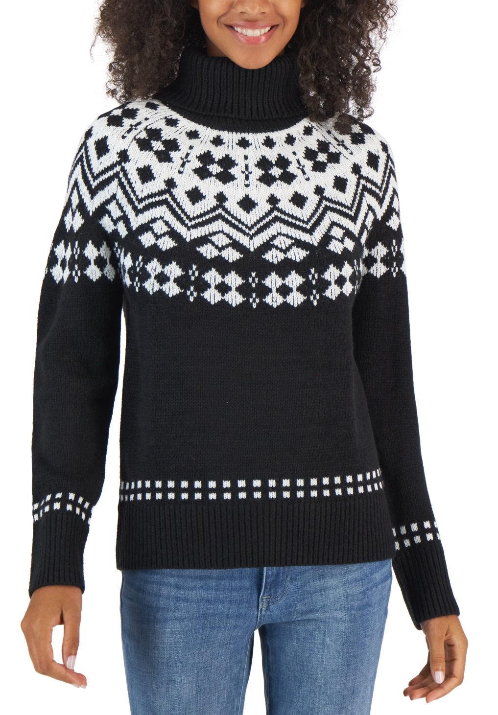 Tommy Hilfiger Women's Fair Isle Turtleneck Sweater Gray Size Small