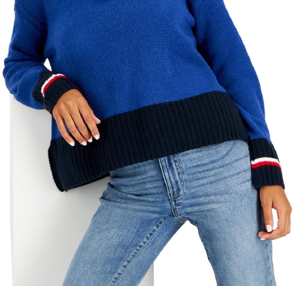 Tommy Hilfiger Women's Colorblocked Half Zip Sweater Blue