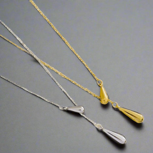 title:Slider-Style Lariat Necklace with Water Drop Pendants;color:Gold