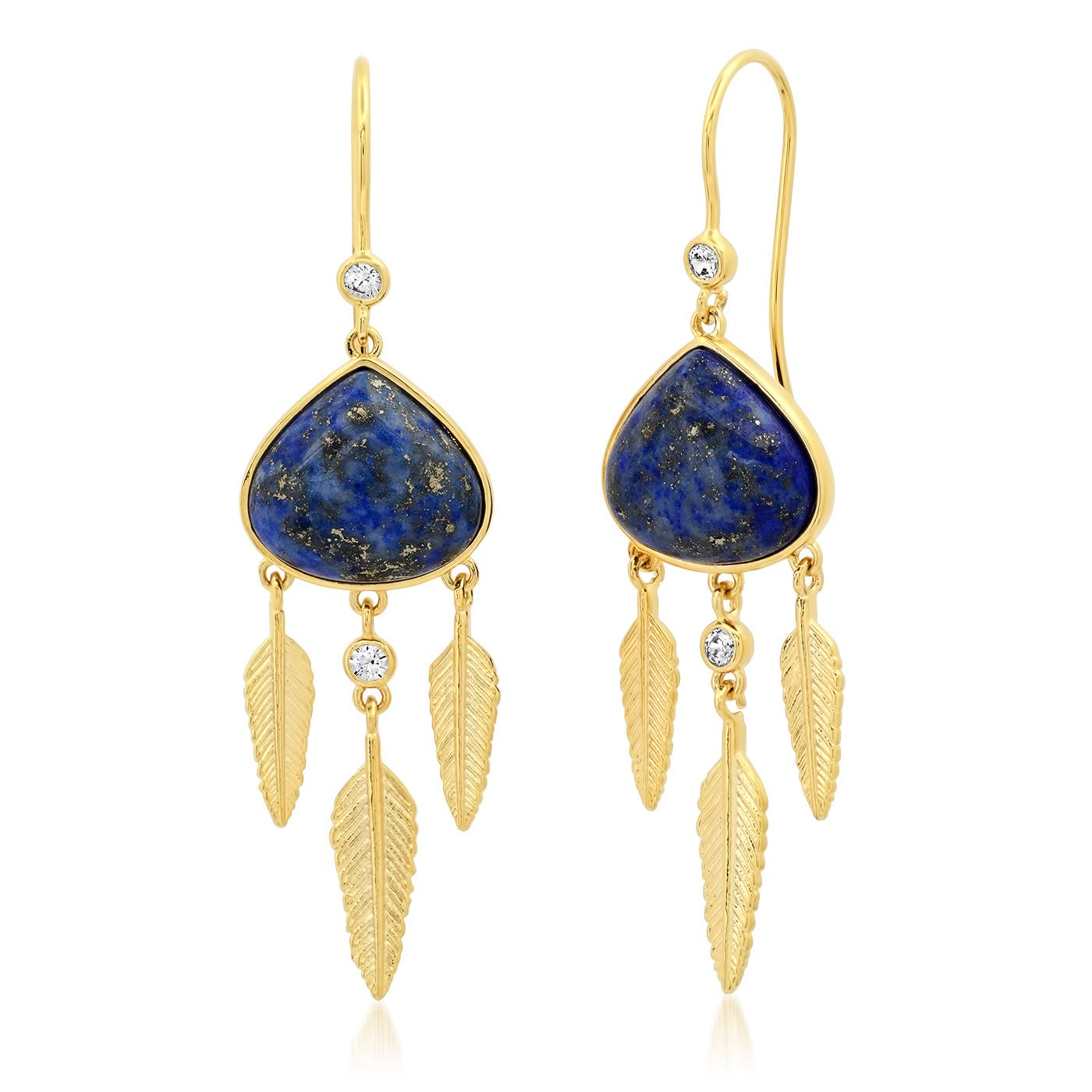 title:Feather Dangle Earrings;color:Gold/Lapis