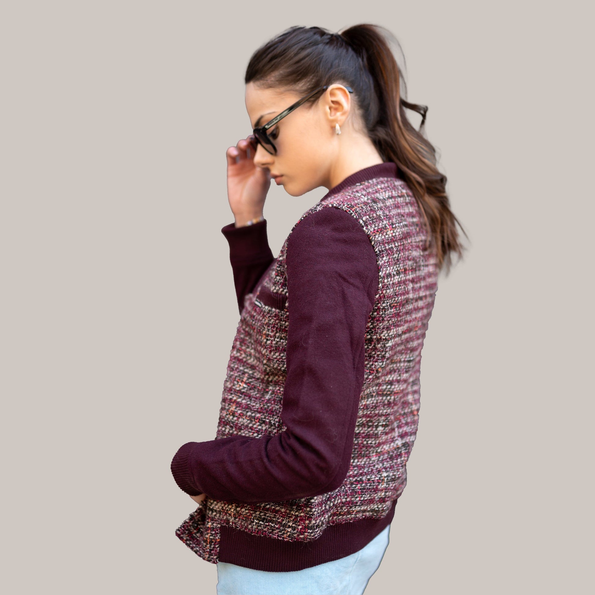 Women's Updated Tweed Varsity Jacket with Contrast Sleeve Womens Jacket Members Only 