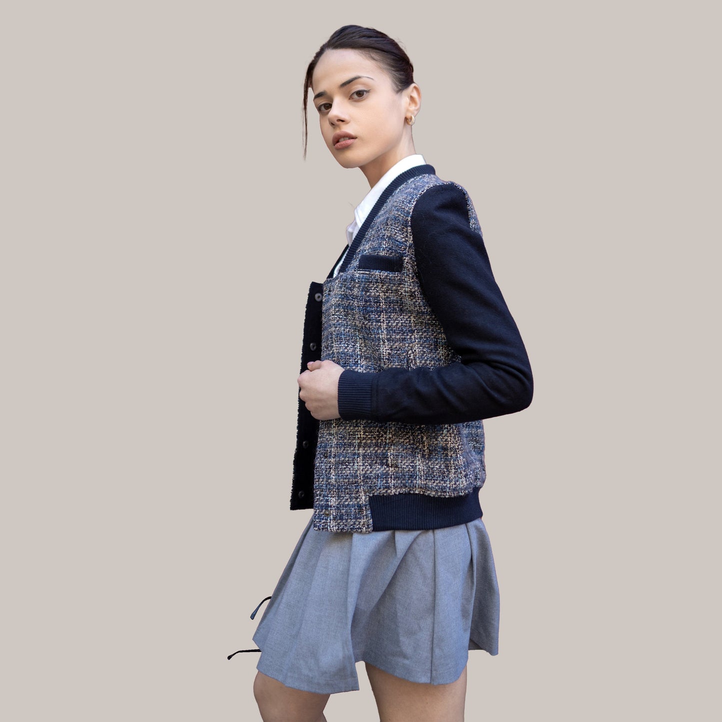 Women's Updated Tweed Varsity Jacket with Contrast Sleeve Womens Jacket Members Only 