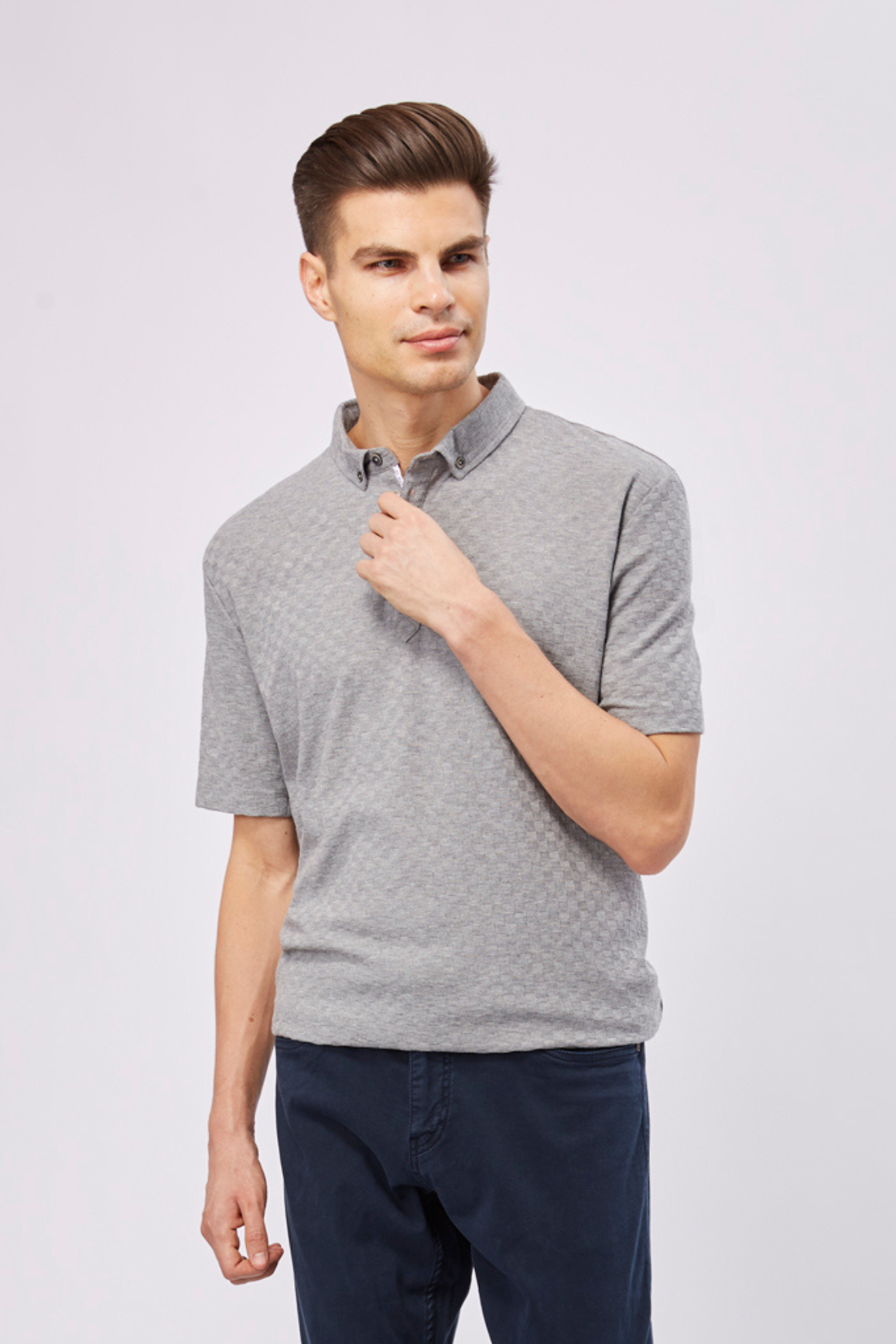 Leo Grey Box Jacquard Polo