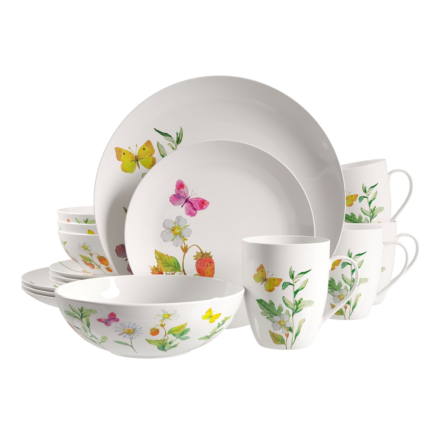 Safdie & Co. Dinnerware Set 16Piece Botanical Butterflies, Service for 4