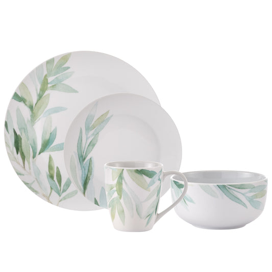 Safdie & Co. Dinnerware Set 16Piece Porcelain Foliage, Service for 4