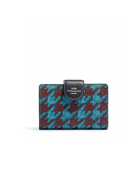 title:Coach Medium Corner Zip Wallet With Houndstooth Print;color:Teal / Wine