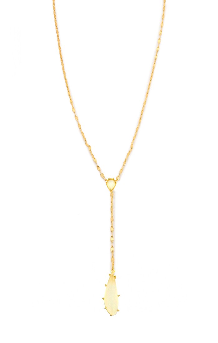 title:Y Necklace with Tear Shaped Drop;color:Gold/Moonstone