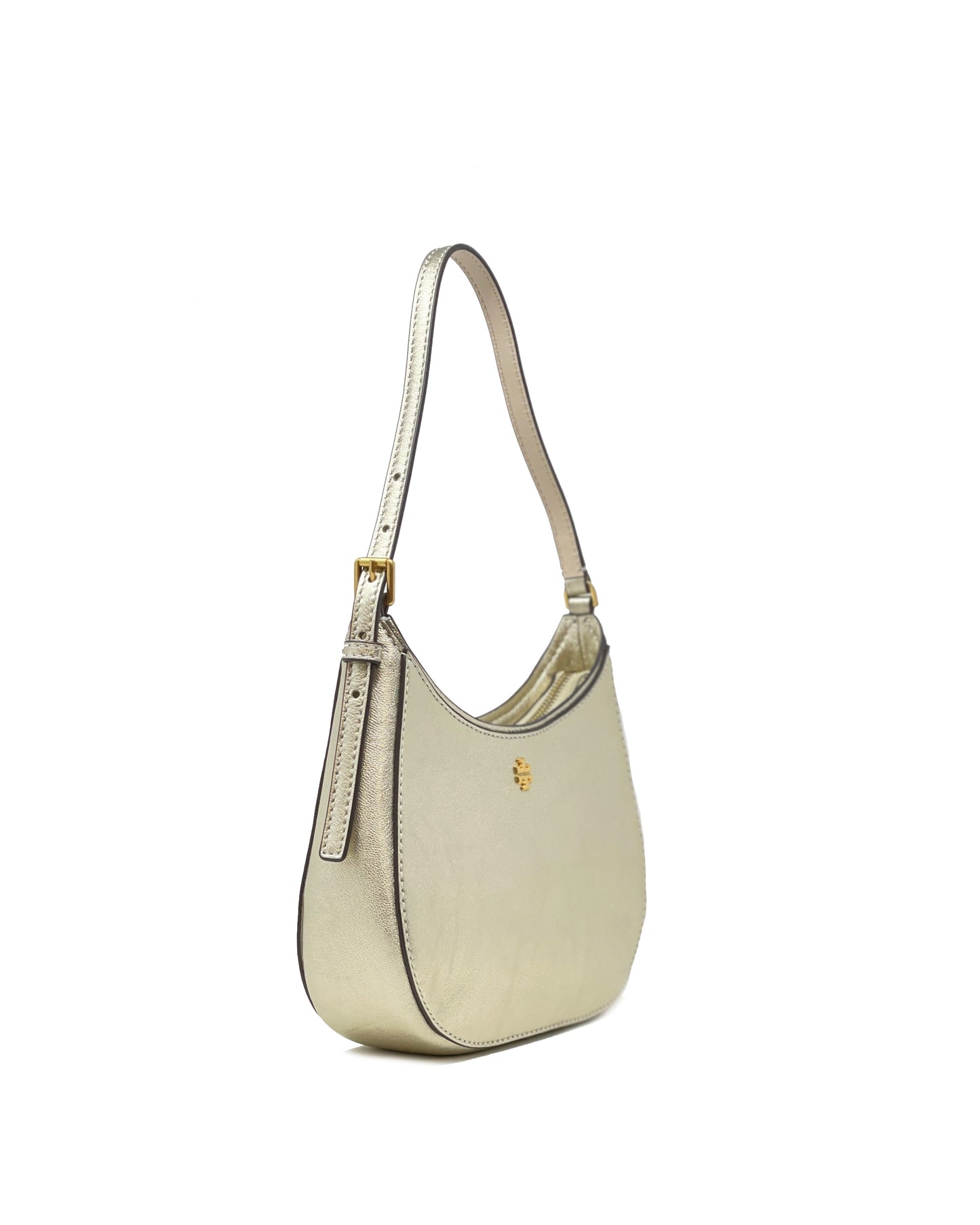 Tory Burch White Gold Emerson Metallic Zip Shoulder Bag