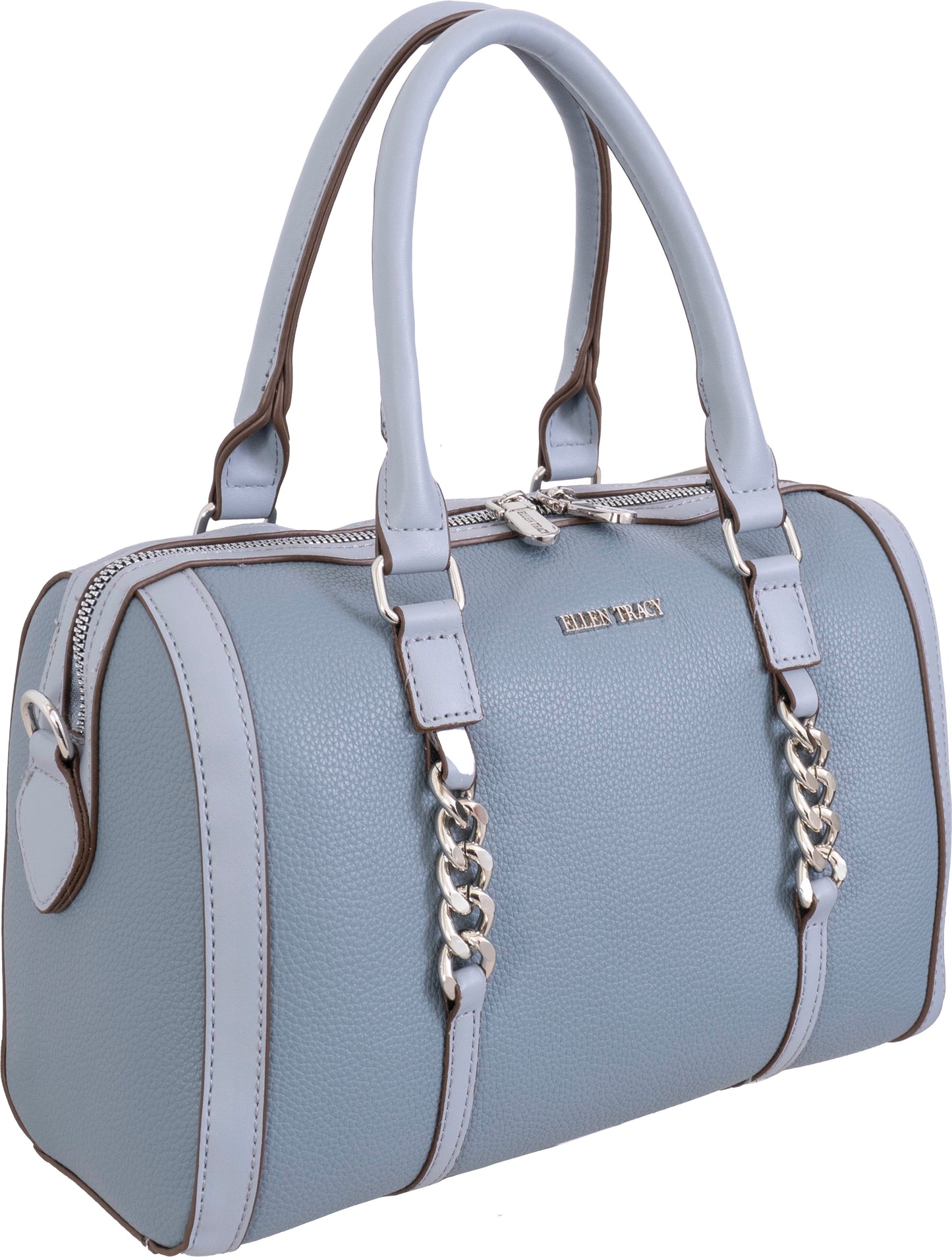 Ellen Tracy Barrel Satchel with Front Chunky Chain Detail