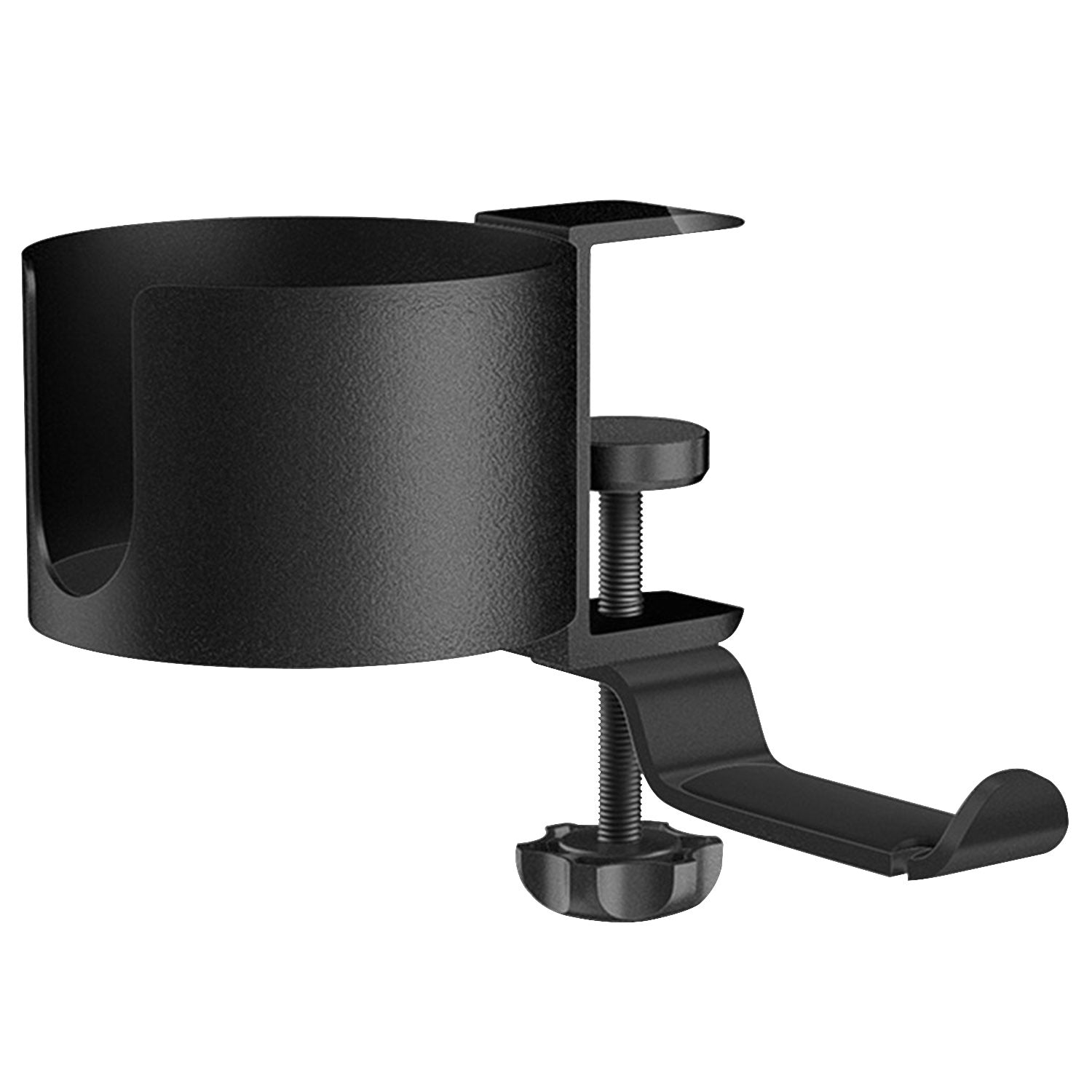 title:Desk Cup Holder 2-In-1 Anti-spill Cup Holder with 360° Rotating Headphone Hanger Desk Space Saver for Office Home;color:Black