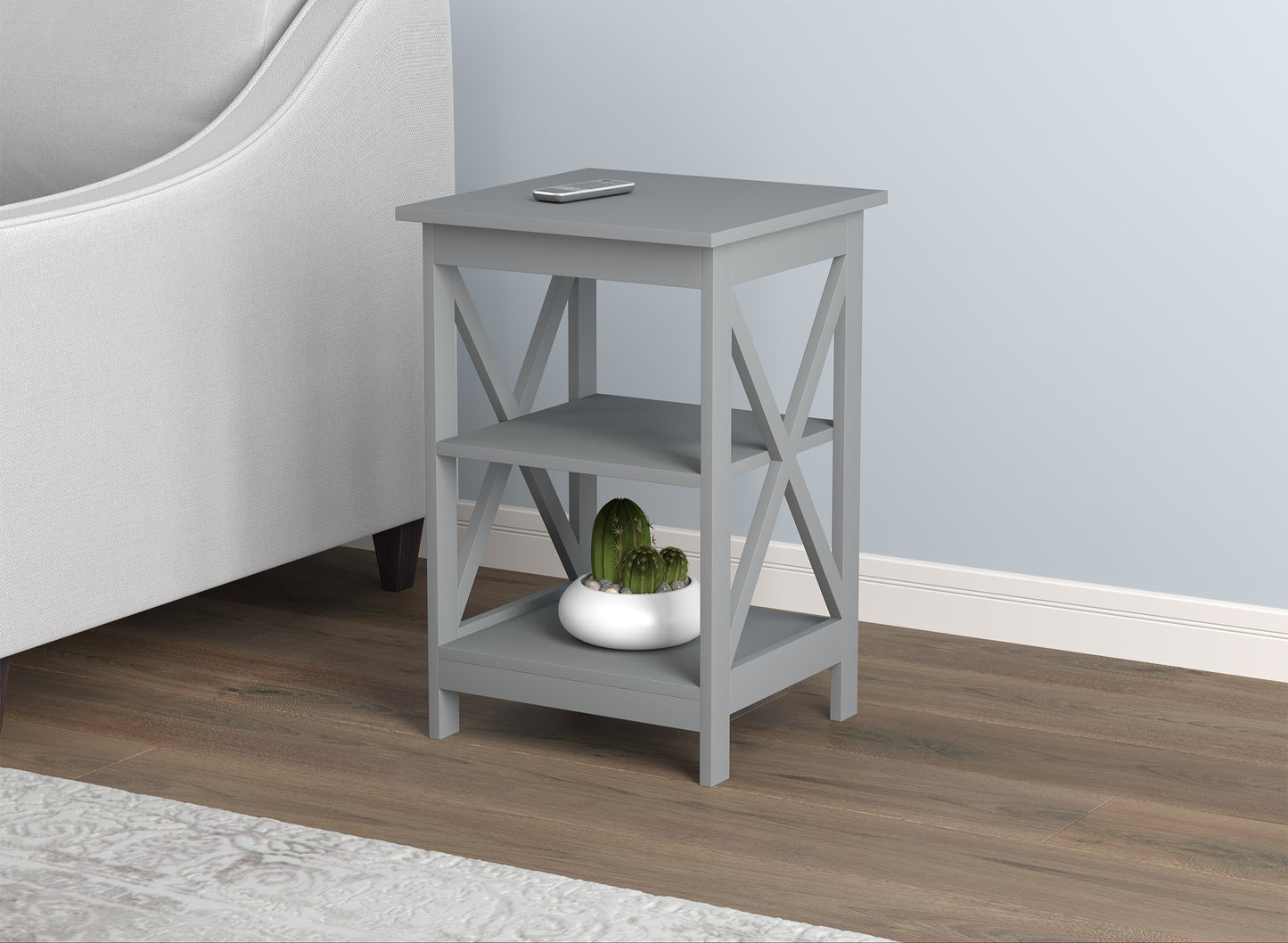 Safdie & Co. End Side Table 15.75" Square Light Grey 2 Shelves