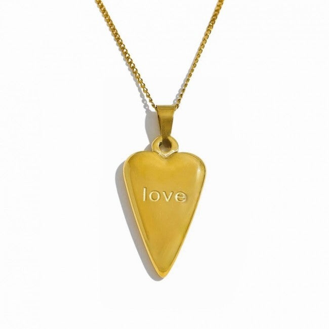 18K Gold-Plated Modern Heart Pendant Necklace with "LOVE" Engraving