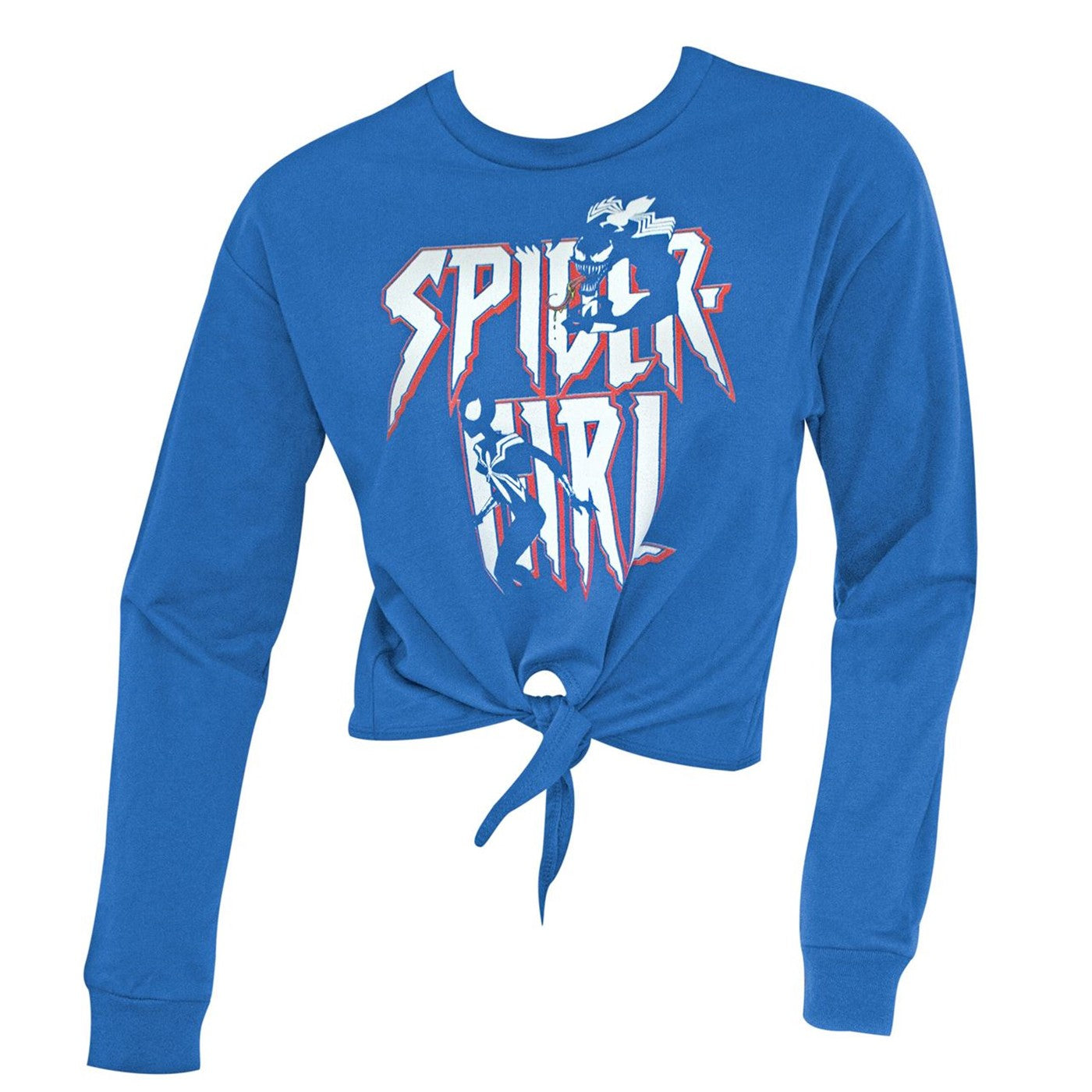 title:Spider-Girl Women's Long Sleeve Crop Tie Shirt;color:Blue