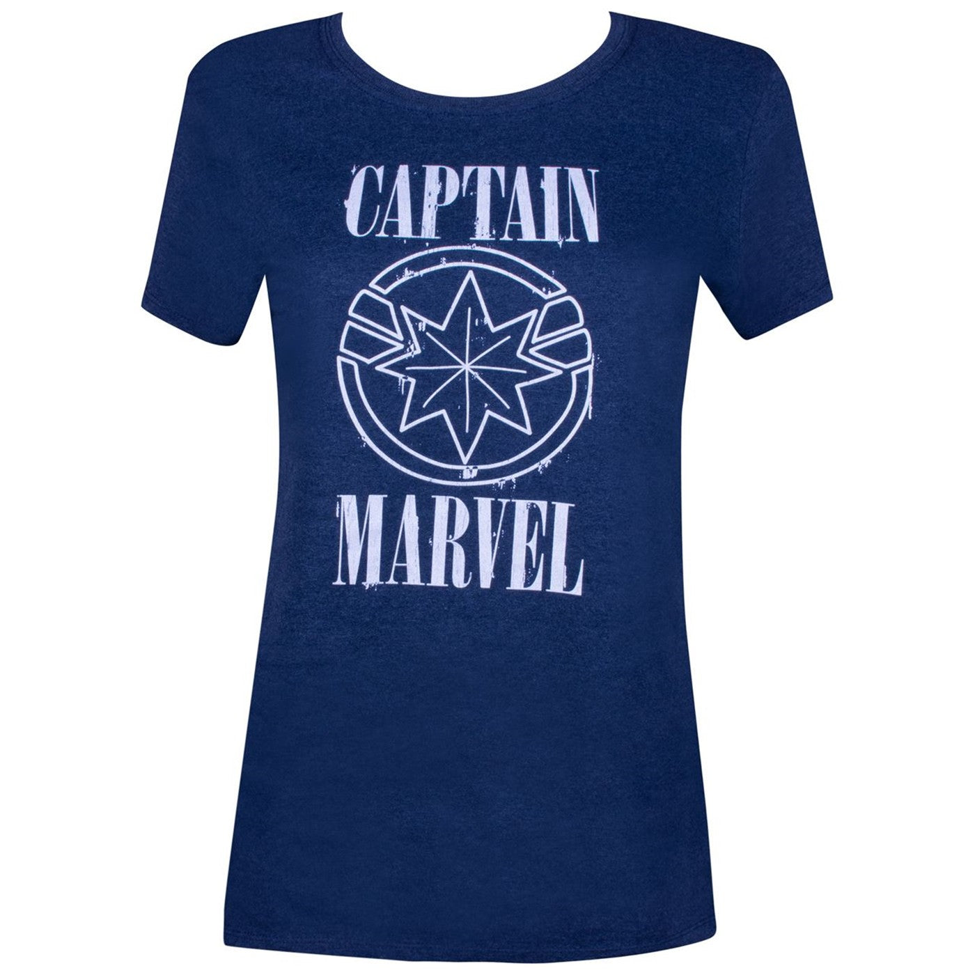 title:Captain Marvel Movie White Text and Symbol Women's T-Shirt;color:Blue