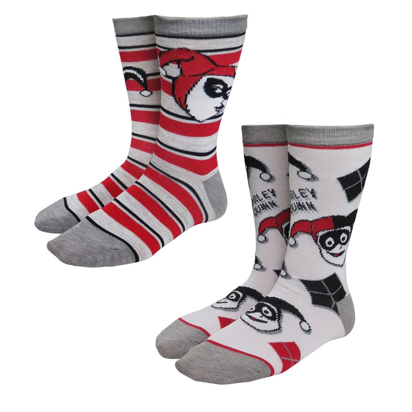 title:Harley Quinn Stripes & Diamonds Women's Socks;color:White