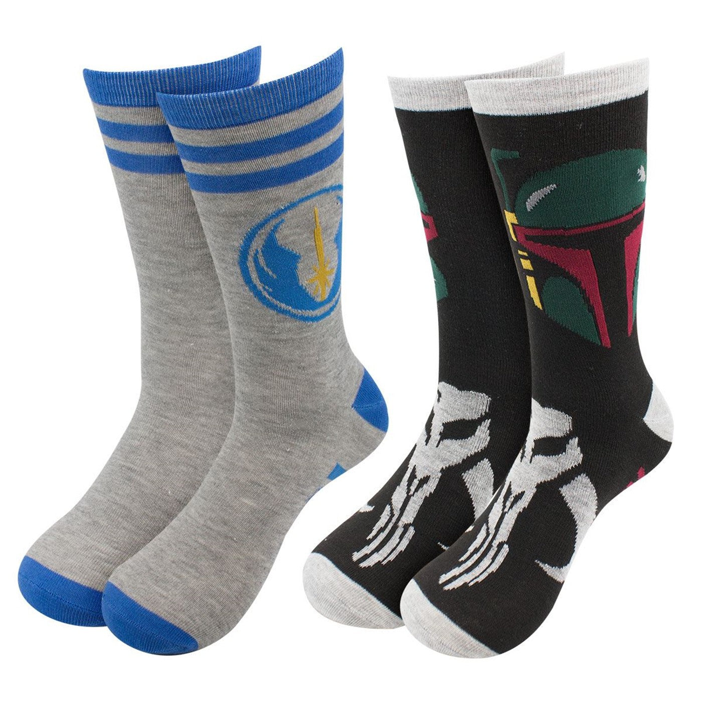 title:Star Wars Boba Fett & Jedi Crew Socks 2-Pack;color:Grey