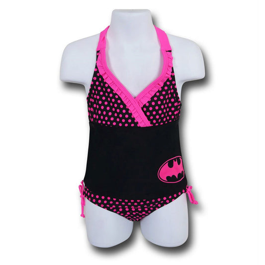 title:Batman Ruffled Halter Kids Tankini;color:Black