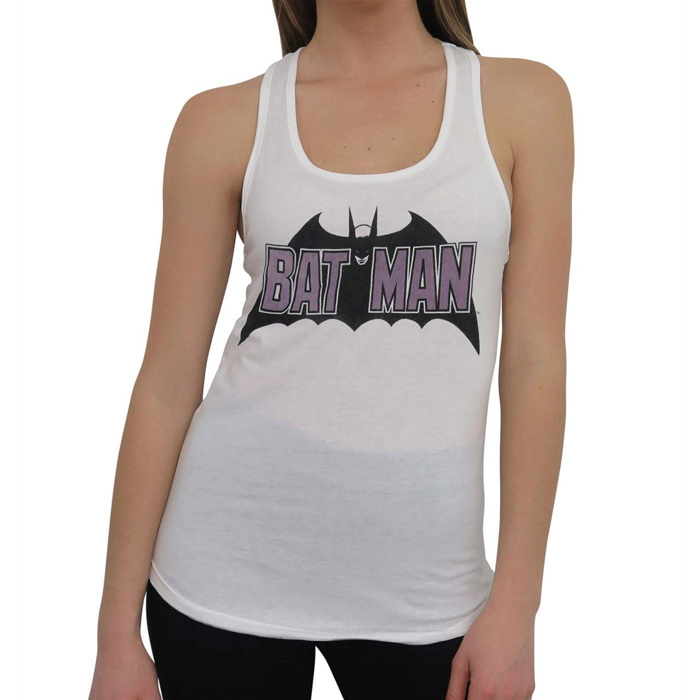 title:Batman Old School Logo Women's Keyhole Tank Top;color:White