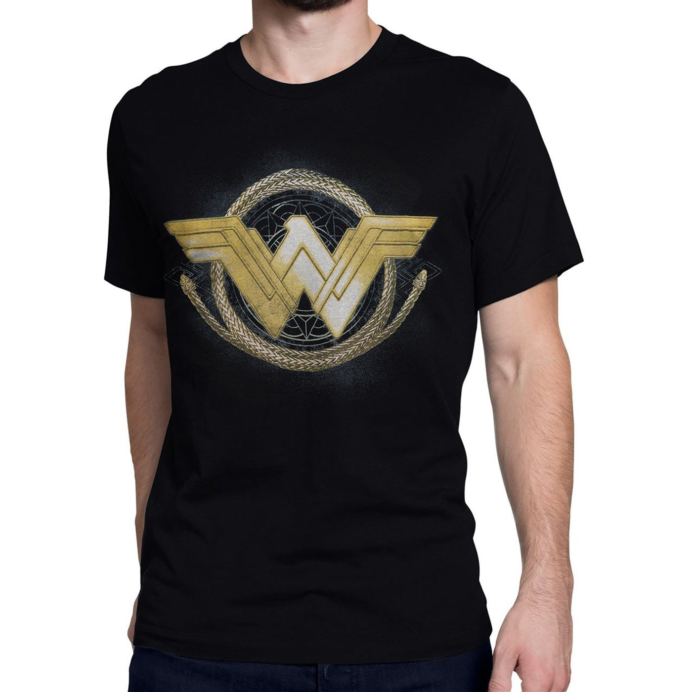 title:Wonder Woman Movie Golden Lasso Logo Men's T-Shirt;color:Black