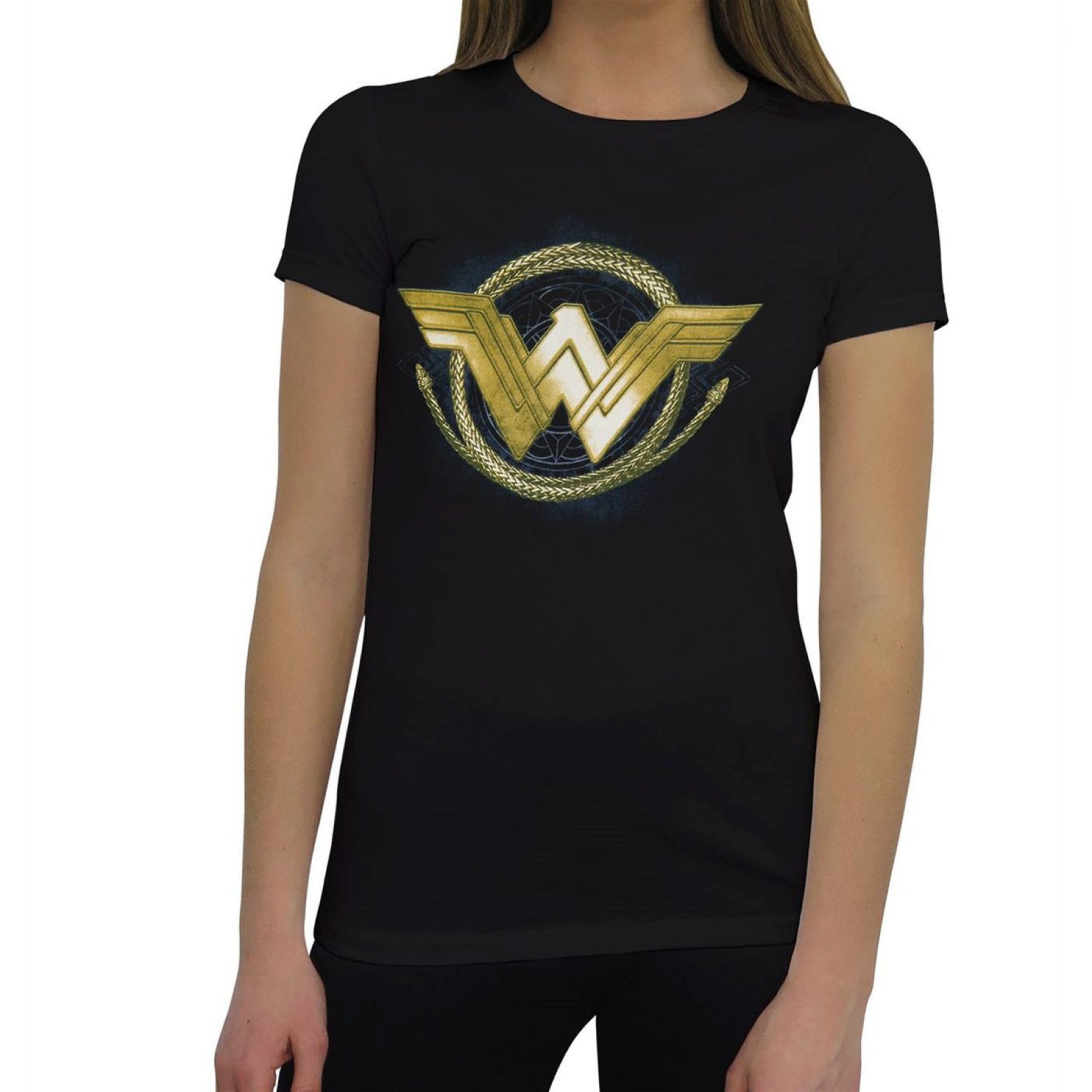 title:Wonder Woman Golden Lasso Logo Women's T-Shirt;color:Black