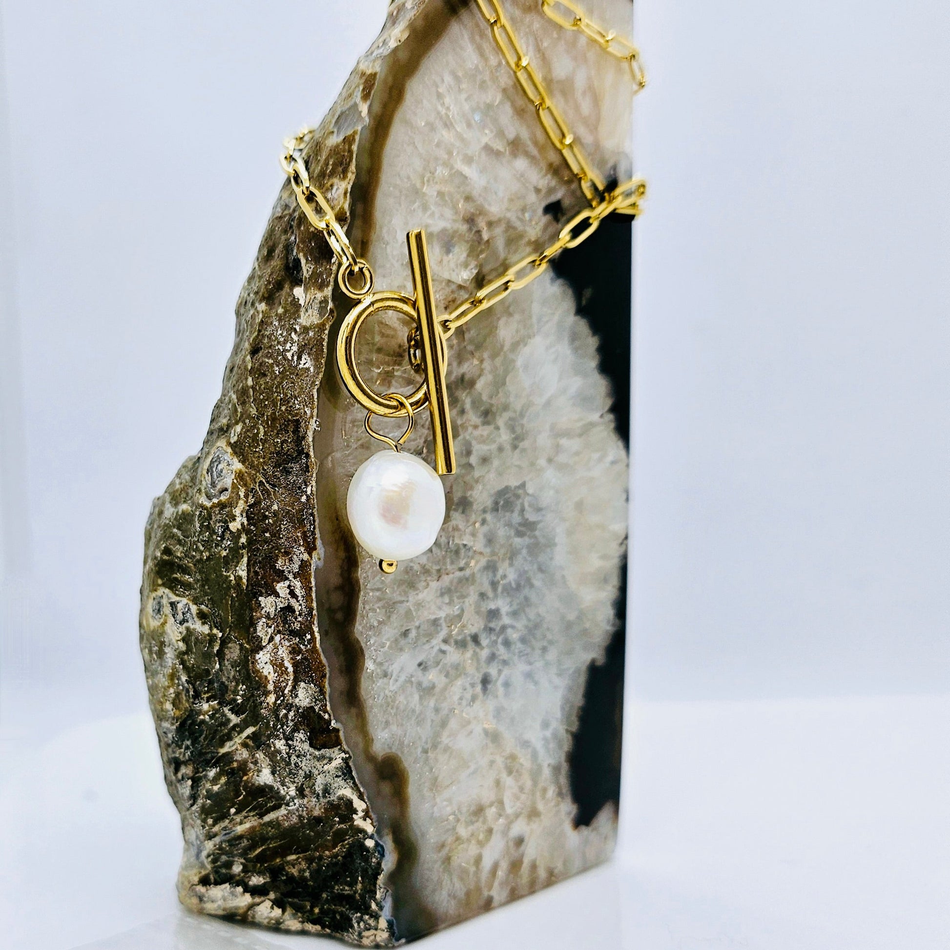 title:Freshwater Pearl Toggle Necklace;color:Gold