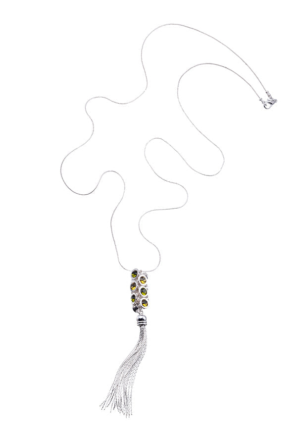 Crystal Pave Stoplight Tassel Long Pendant Necklace - Ruumur