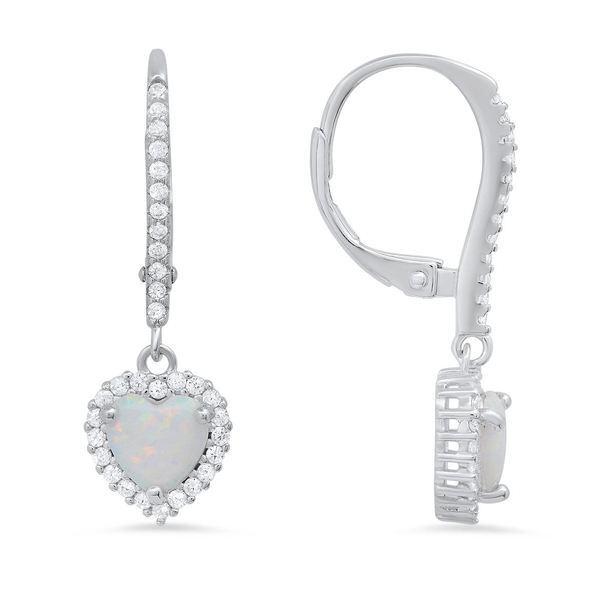 Sterling Silver Heart-cut Birthstone CZ Halo Leverback Earrings - Ruumur