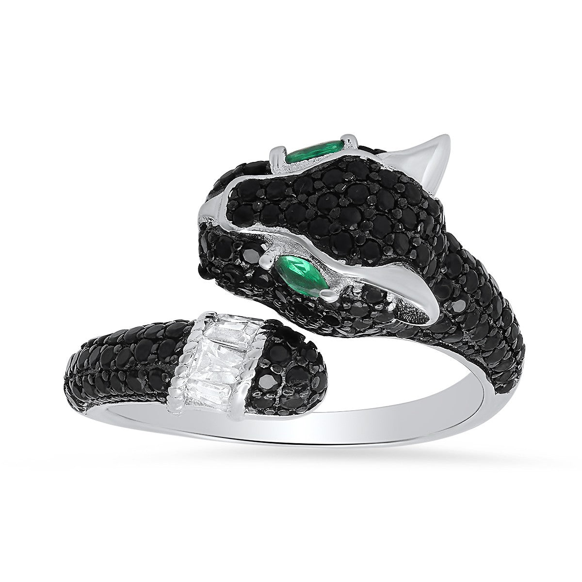 Sterling Silver Black Panther CZ Ring - Ruumur