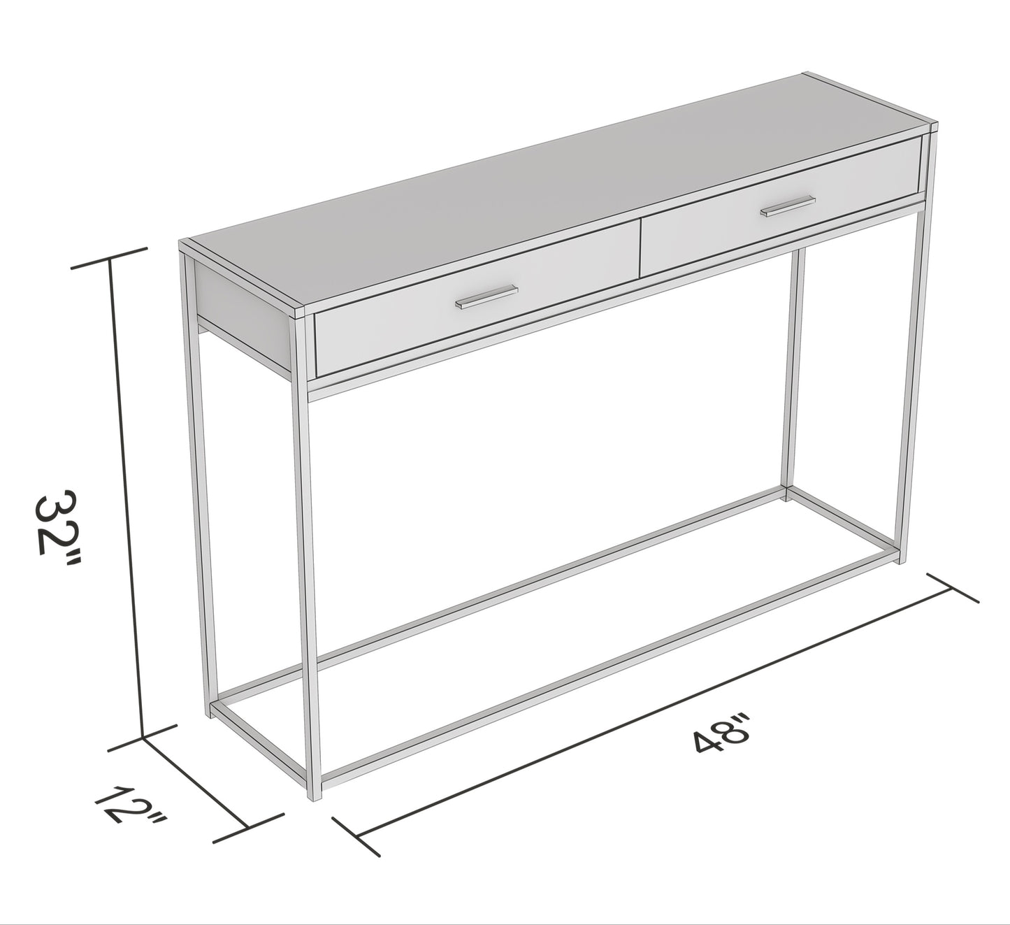 Safdie & Co. Console Table 48L Dark Grey Wood 2 Drawers Black Metal