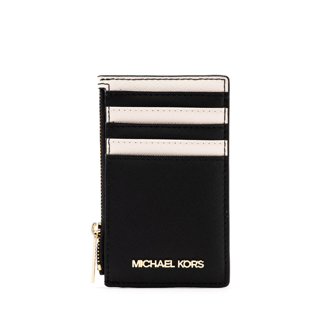 title:Michael Kors Women's Jet Set Travel Two-Tone Medium Top Zip Card Case;color:Black Multi