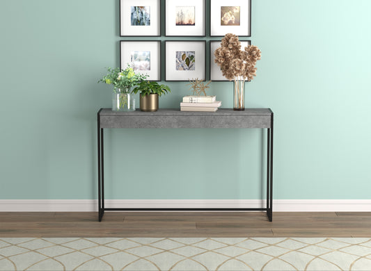 Safdie & Co. Console Table 47" Dark Cement Black Metal, Entryway or Sofa Table for Living Room