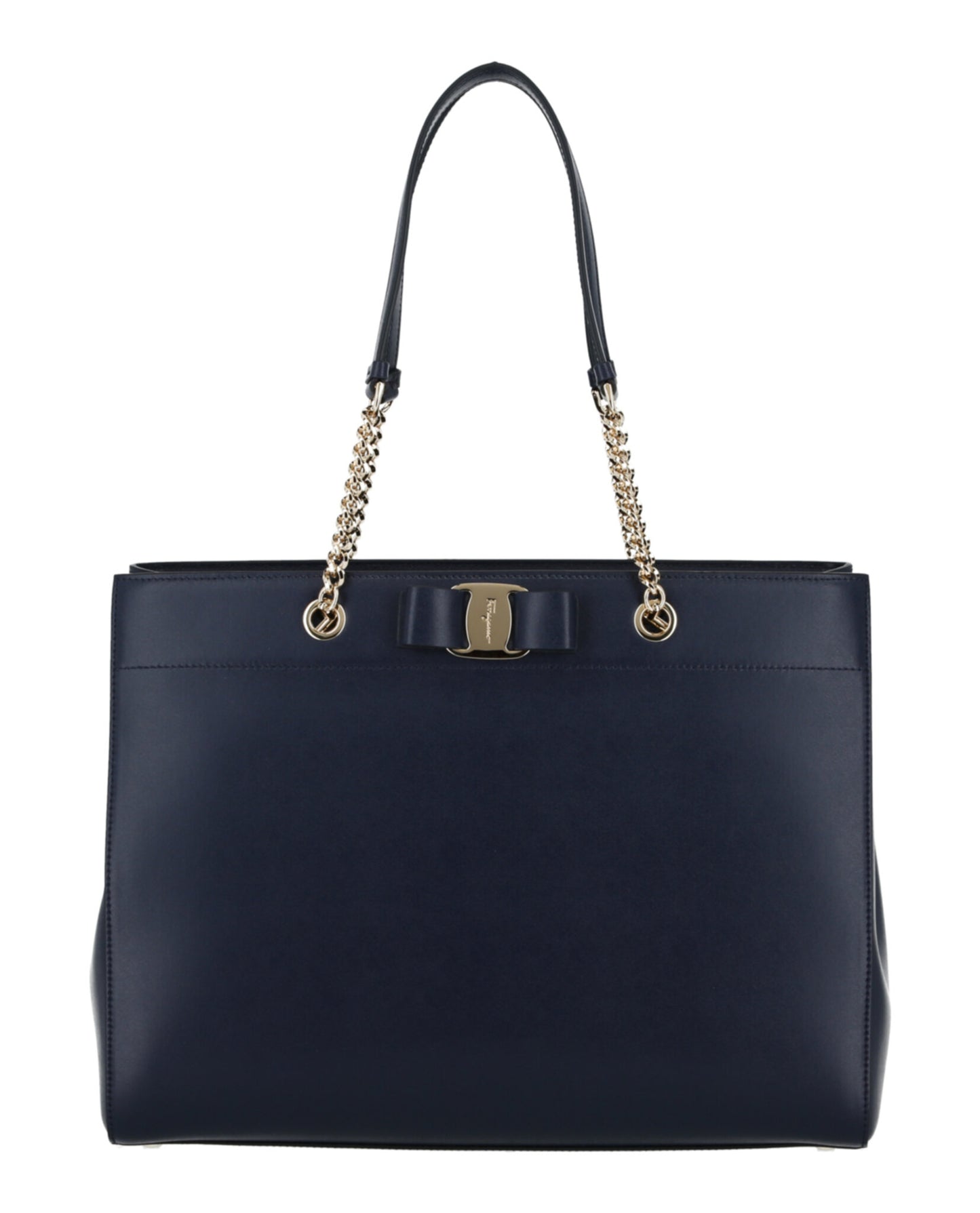 title:Vara Bow Smooth Leather Tote;color:Navy