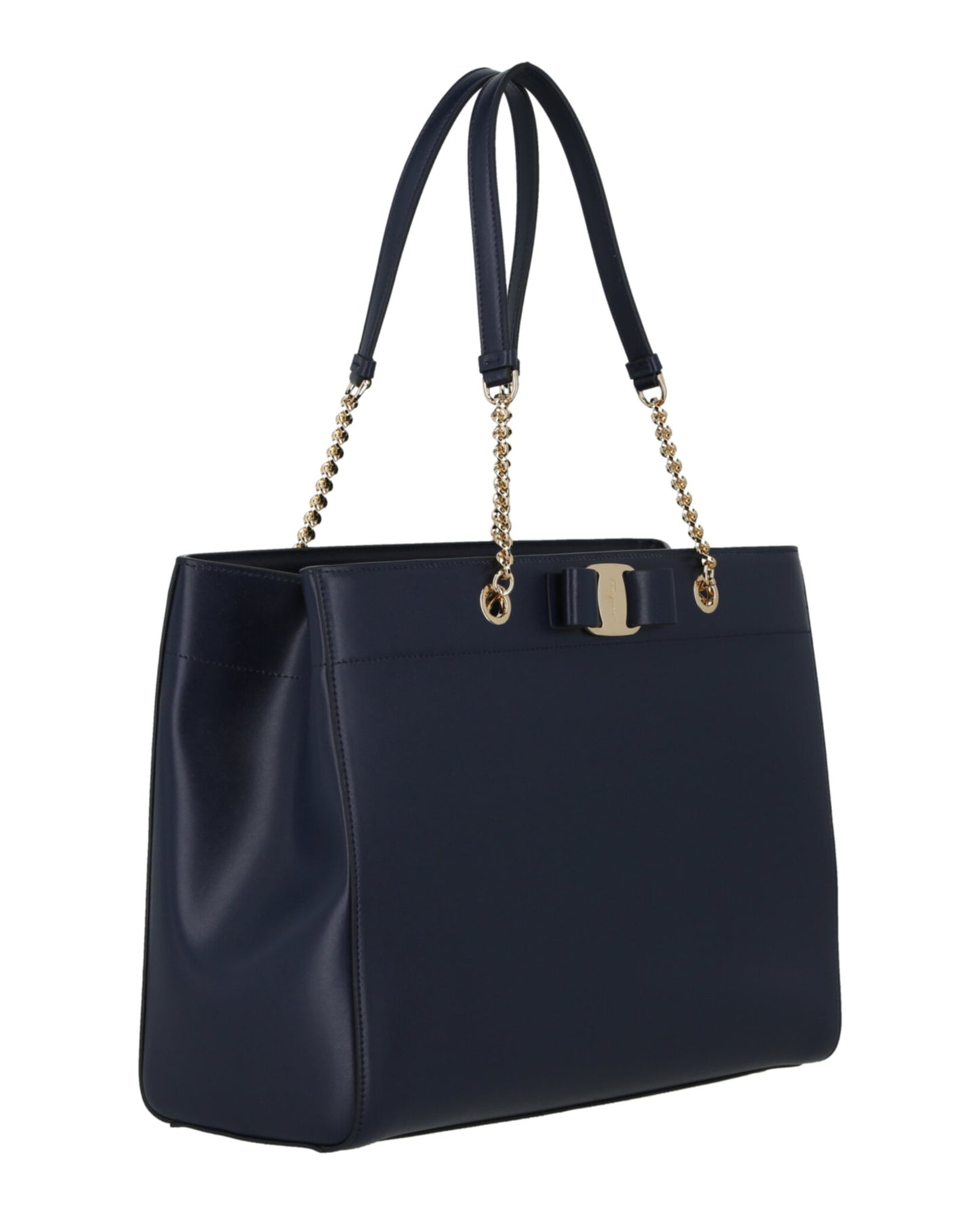 title:Vara Bow Smooth Leather Tote;color:Navy