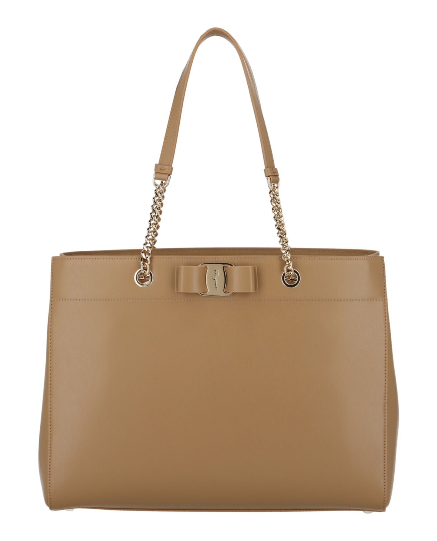 title:Vara Bow Smooth Leather Tote;color:Camel