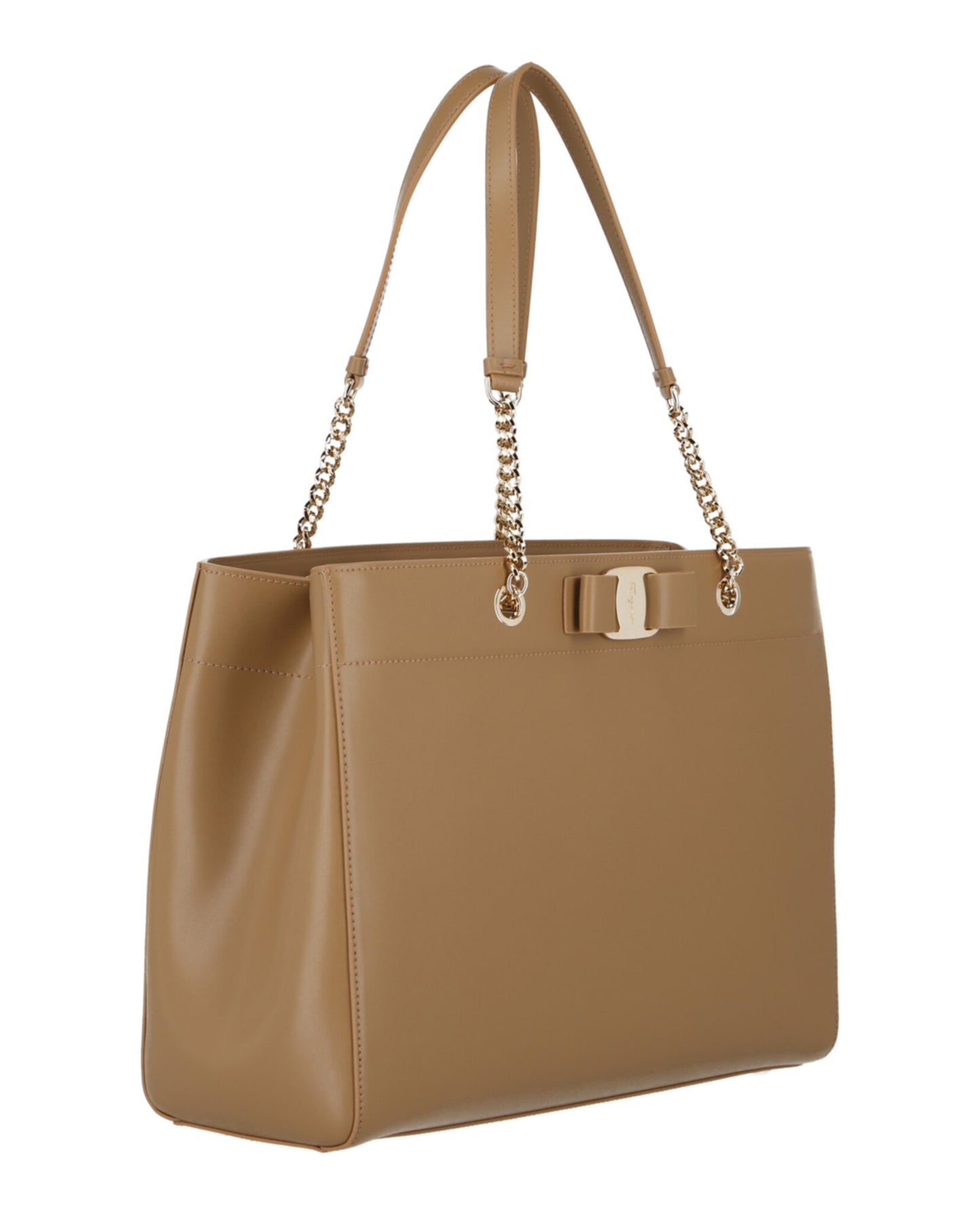 title:Vara Bow Smooth Leather Tote;color:Camel