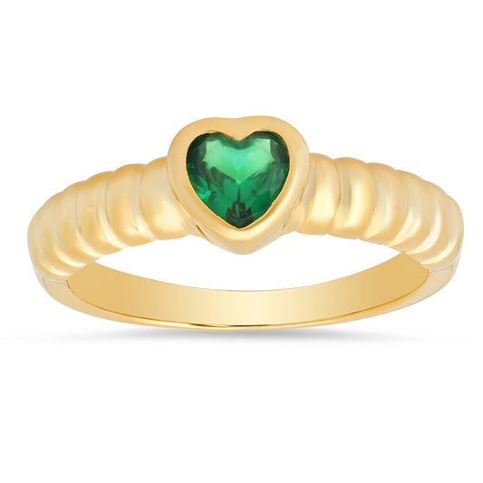 14k Gold Over Silver Bezel-set Heart Ring - Ruumur