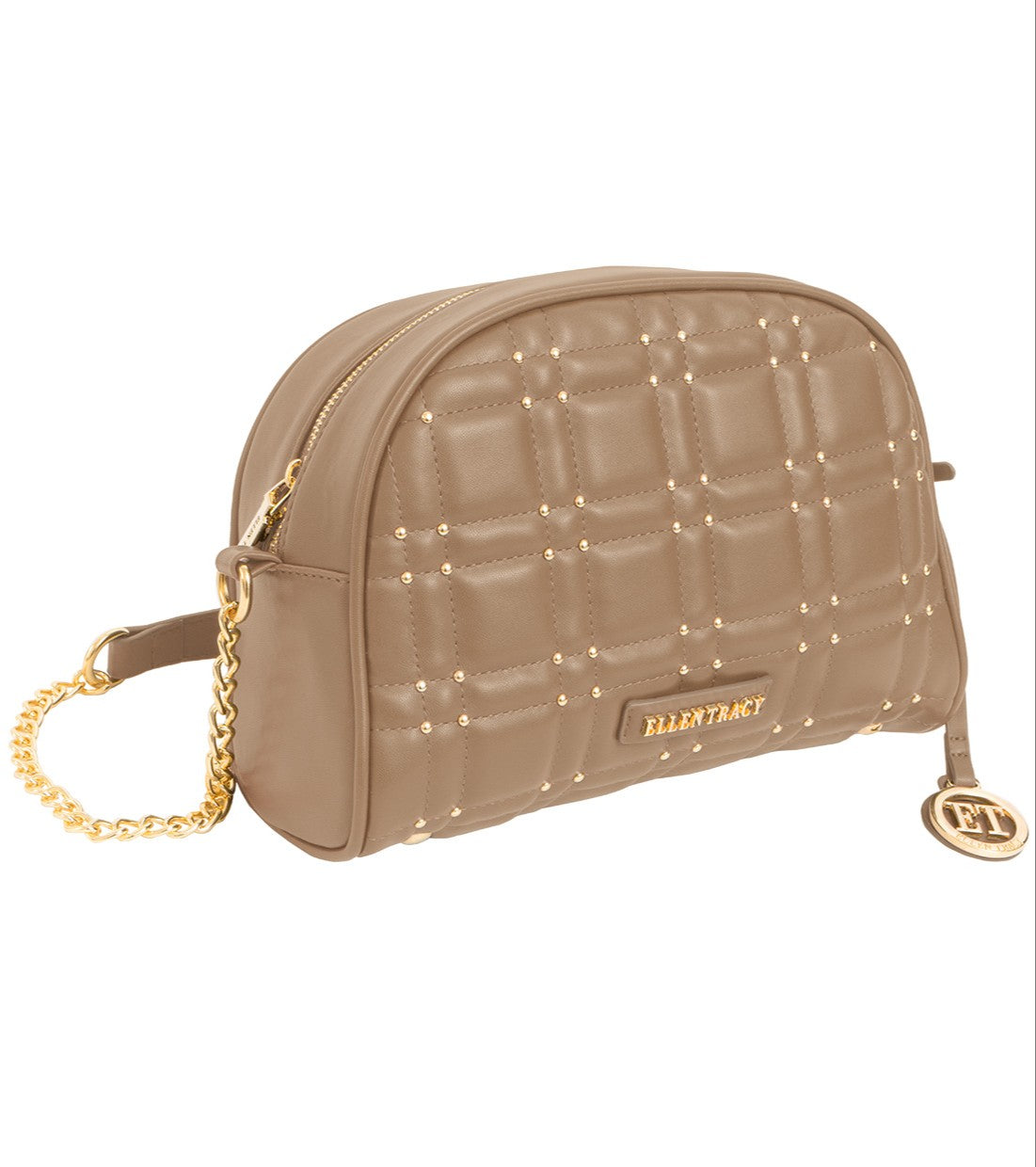 Ellen Tracy Studded Smooth Squared Quilted Crossbody Bag ETH2184-012-TAN - Ruumur