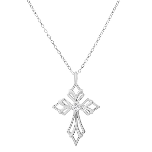 Sterling Silver Vintage CZ Cross Pendant Necklace