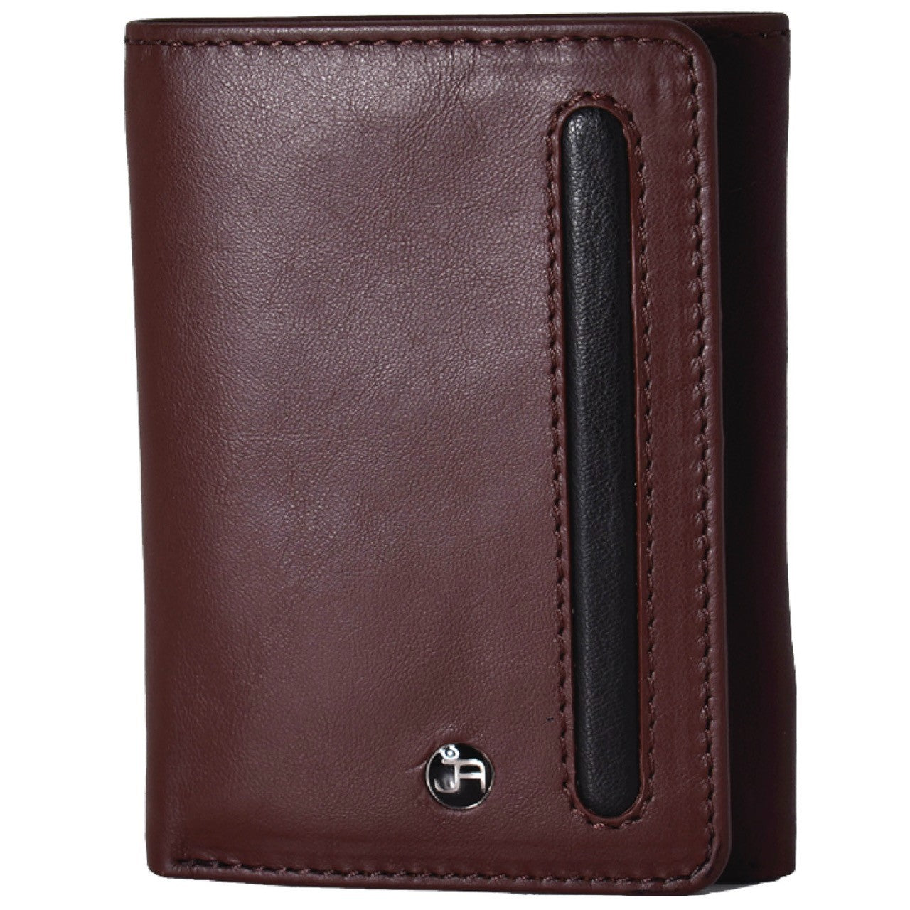 title:Jack Abrahams Tri-Fold RFID Wallet With ID Window Pocket;color:Brown/Black