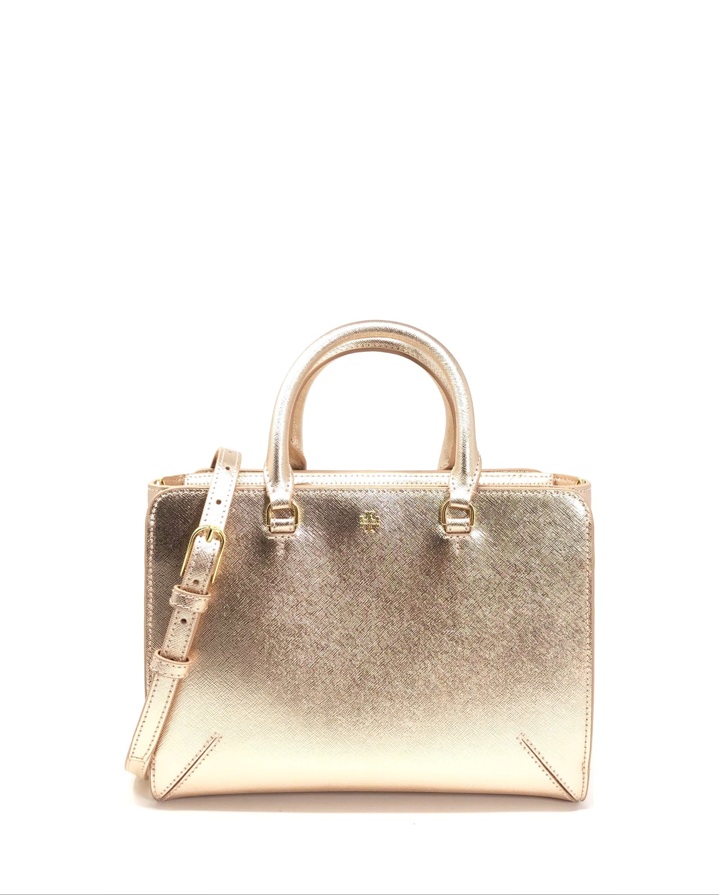 title:Tory Burch Light Rose Gold Emerson Small Zip Tote;color:Light Rose Gold