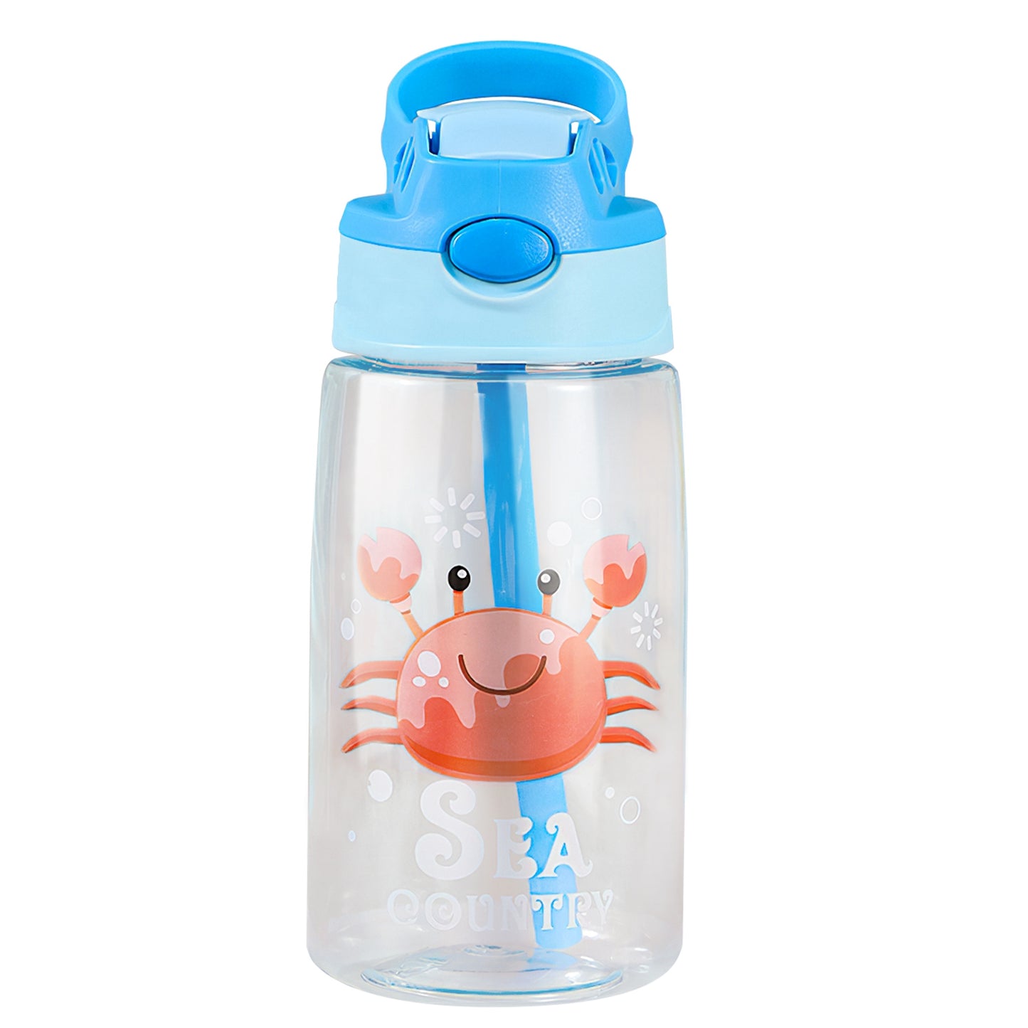 title:16.2Oz Leak-proof Kids Water Bottle with Straw Push Button Sport Water Bottle for Kids Crab Ship Jellyfish Rocket;color:Crab