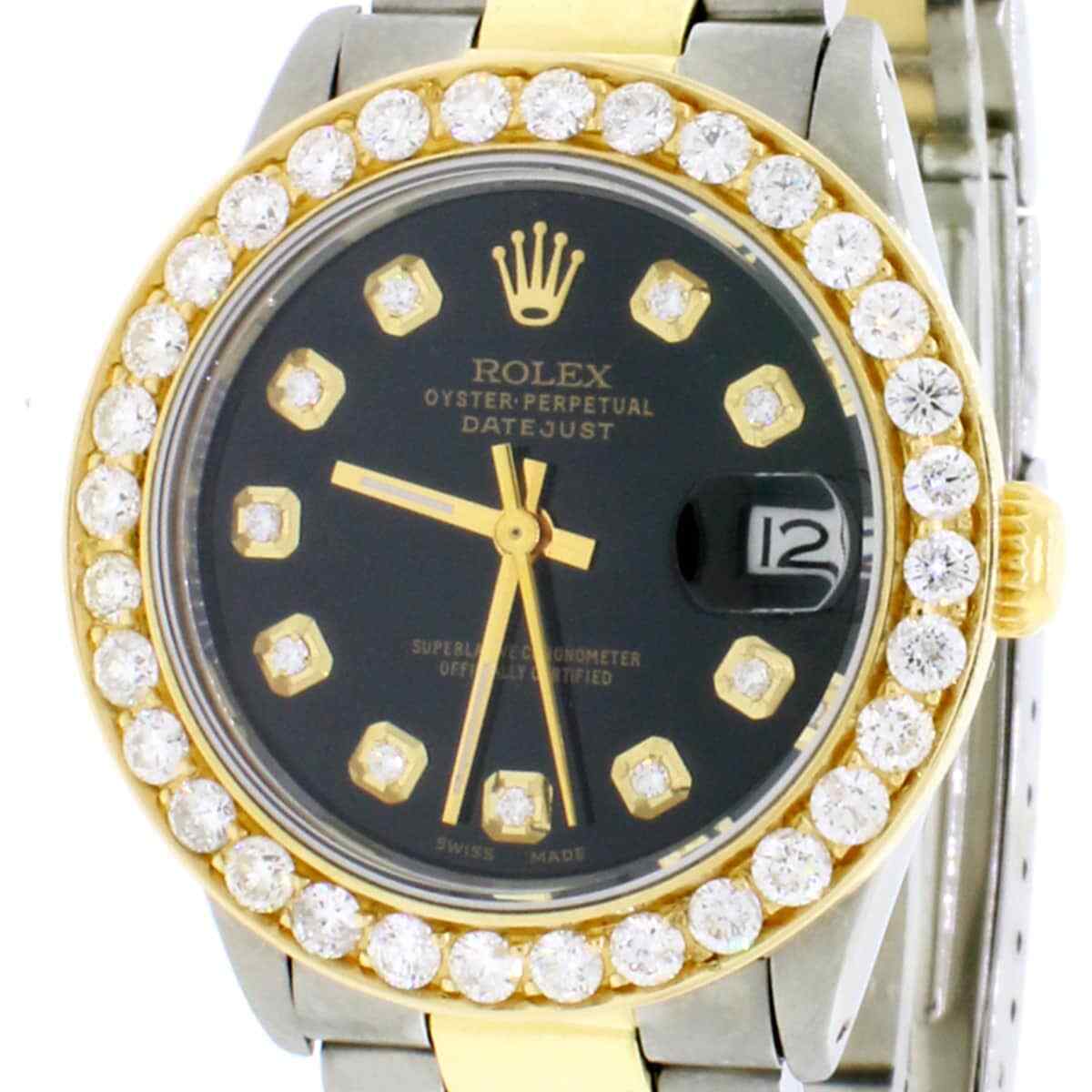 title:Rolex Datejust Midsize 2-Tone Gold/Steel 31mm Oyster w/Black Diamond Dial Bezel TFJ-142508075;color:not applicable