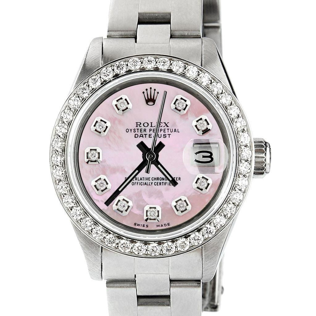 title:Rolex Datejust Ladies 26mm Steel Oyster Watch w/Pink MOP Dial &amp; Diamond Bezel TFJ-142508061;color:not applicable