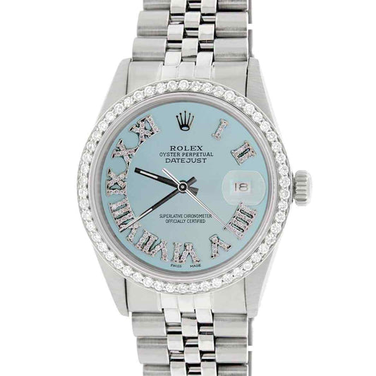 title:Rolex Datejust 36mm Steel Jubilee Watch w/Baby Blue Roman Dial &amp; Diamond Bezel TFJ-142508173;color:not applicable