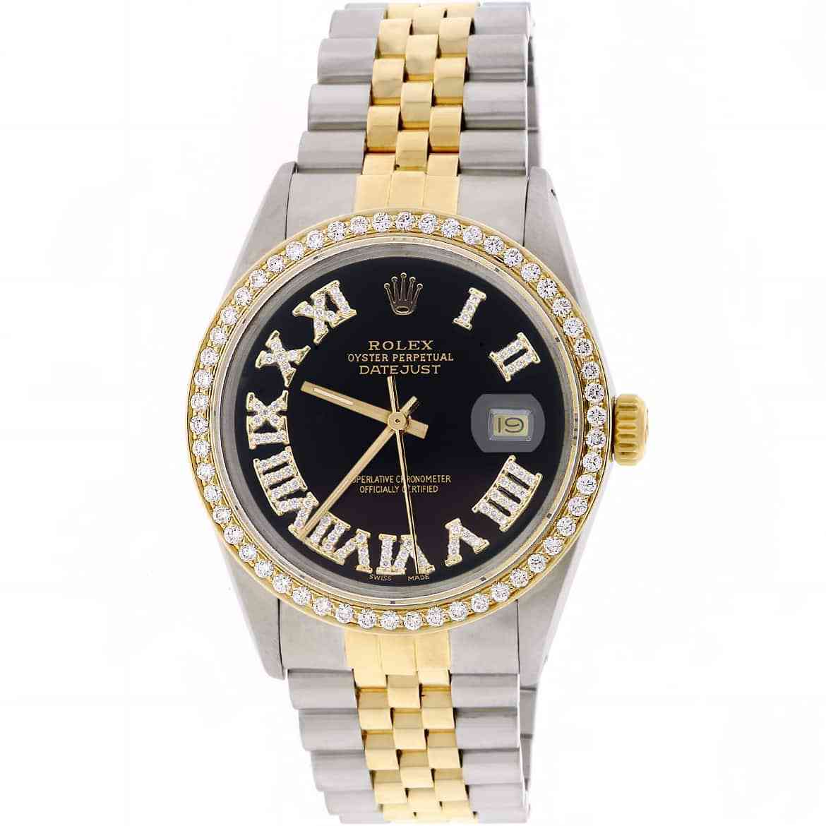 title:Rolex Datejust 2-Tone Gold/Steel 36mm Jubilee w/Black Roman Diamond Dial &amp; Bezel TFJ-142508139;color:not applicable