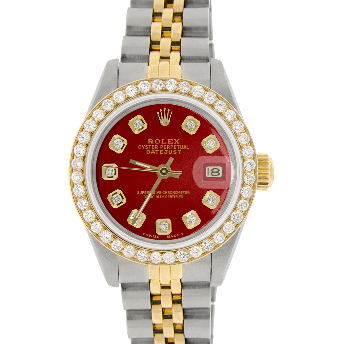 title:Rolex Datejust Ladies 2-Tone Gold/Steel 26mm Watch w/Red Dial &amp; Diamond Bezel TFJ-142508133;color:not applicable