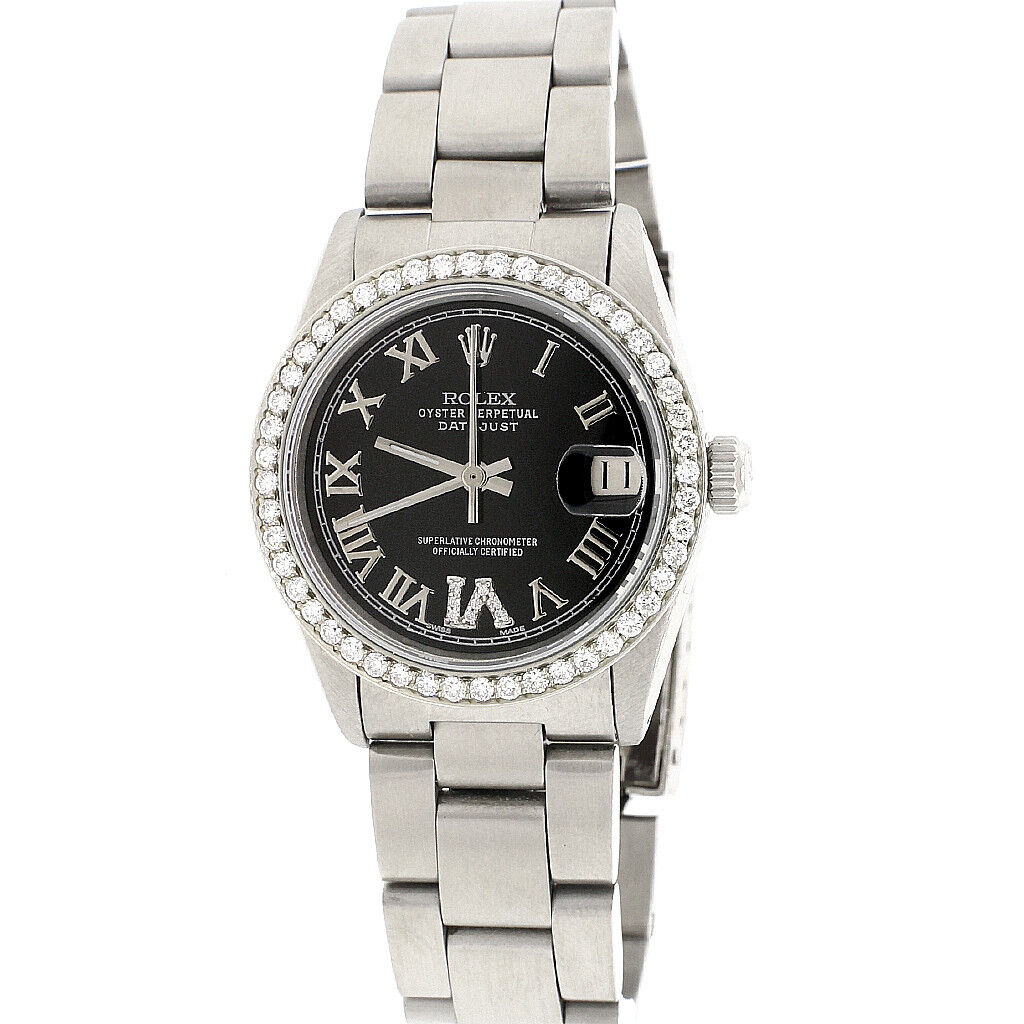 title:Rolex Datejust Midsize Steel Oyster 31mm w/Black Roman Dial &amp; Diamond Bezel TFJ-142508107;color:not applicable