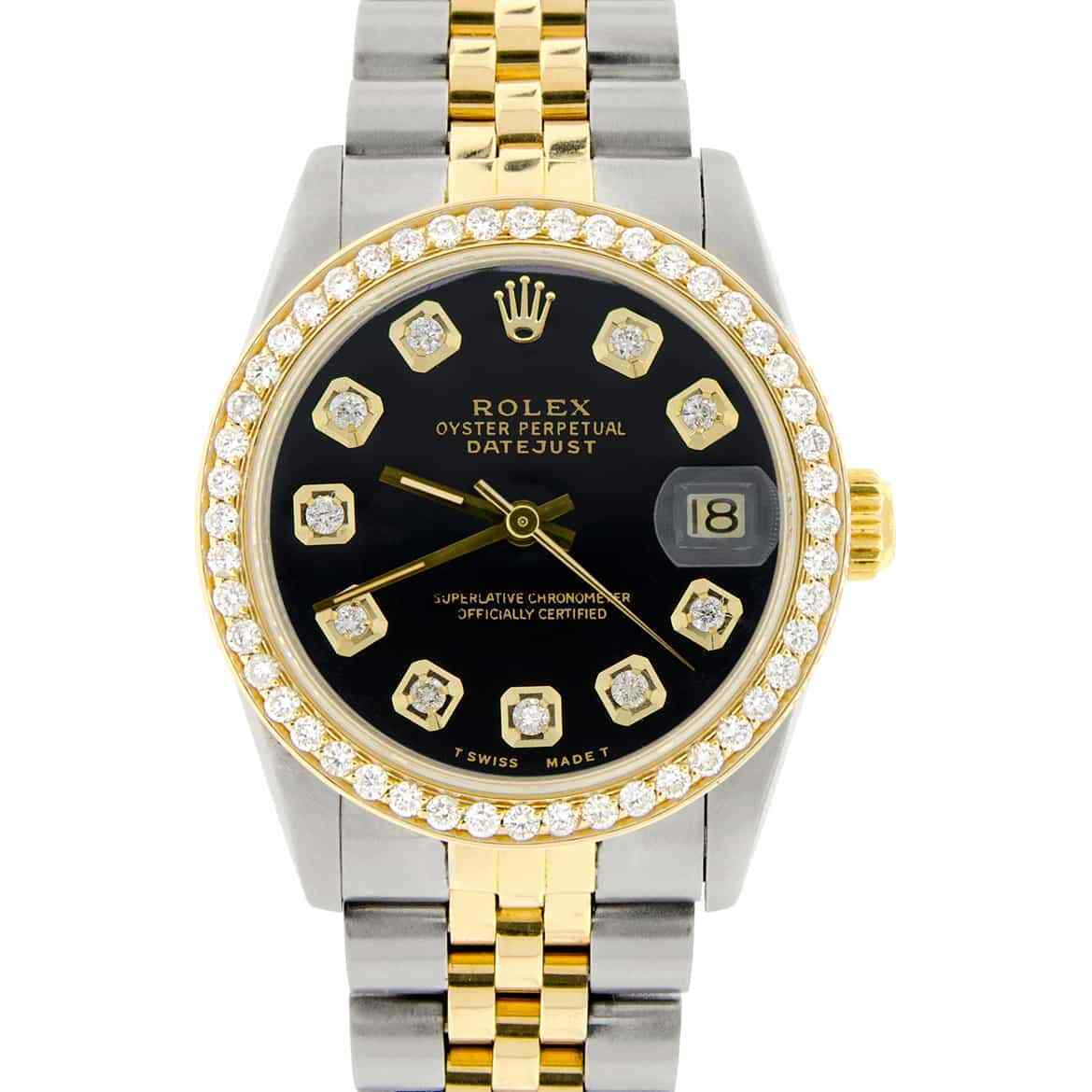 title:Rolex Datejust 2-Tone Gold/Steel 31mm Womens Watch w/Black Dial &amp; Diamond Bezel TFJ-142508121;color:not applicable